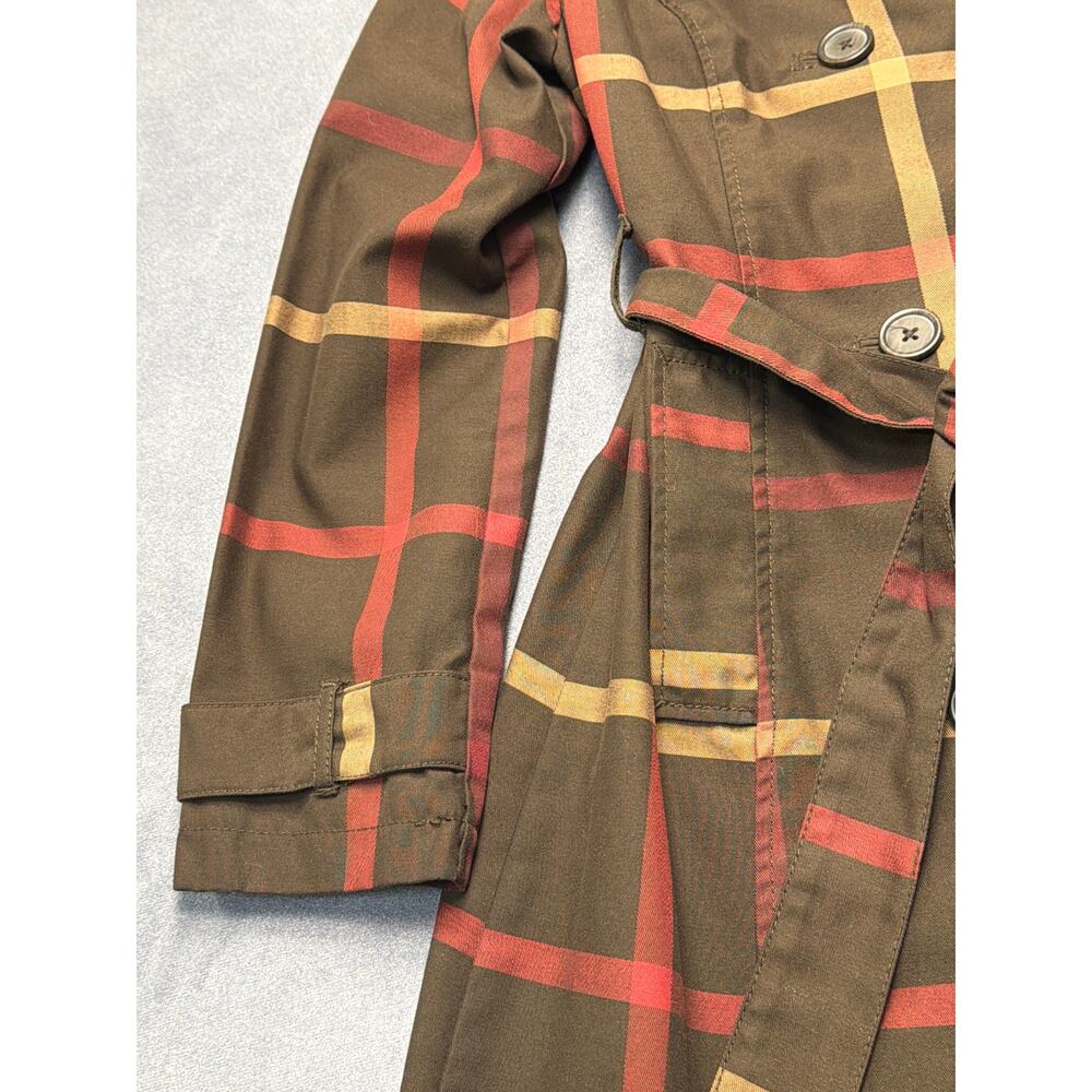Merona Jacket Brown Plaid Double Breast Tie Waist Water Repellent Old Money SM - Picture 2 of 11